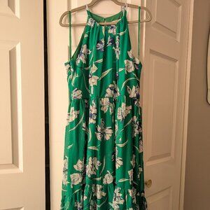 Eliza J Green Floral Print A-line Tiered Halter Midi Dress